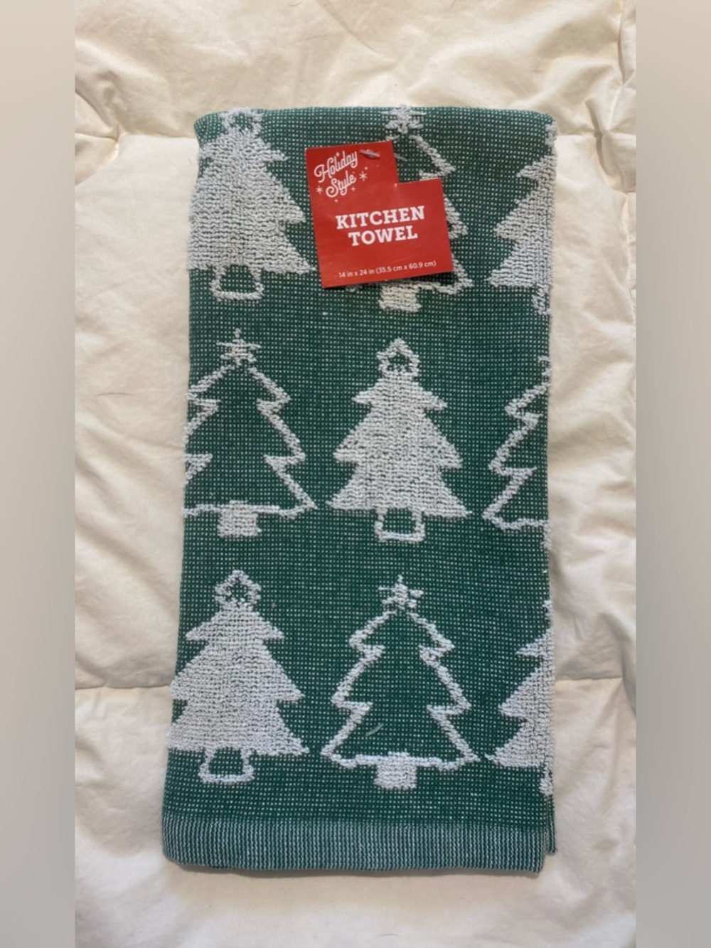 Holiday Style Christmas Tree Kitchen Towel Green White 14x24